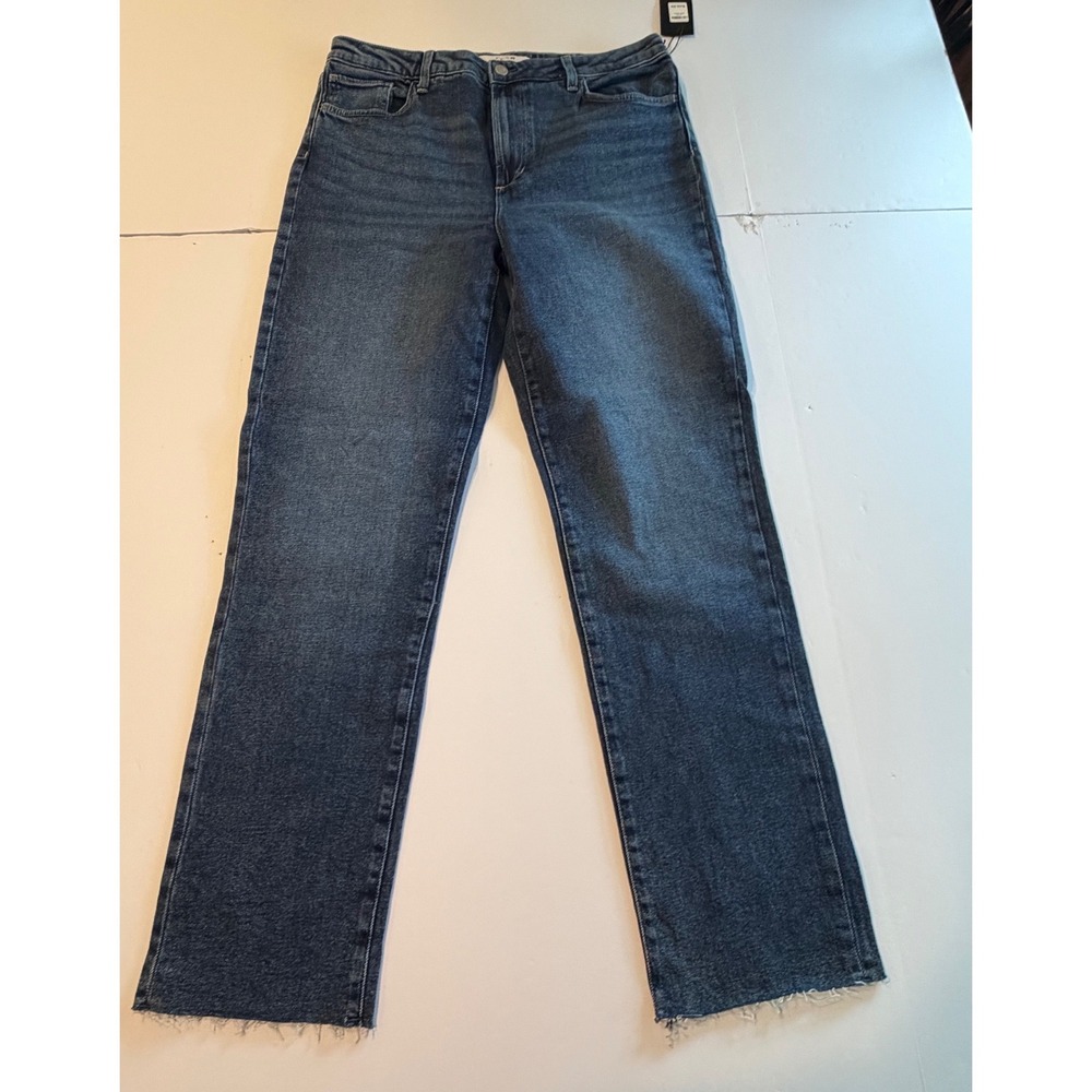 Joes Jeans High Rise Straight Leg Indigo Worn Blue Raw Hem Denim Size 33